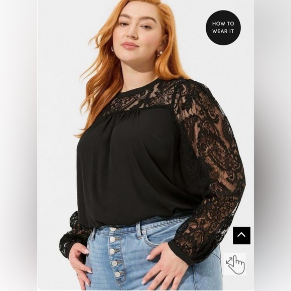 torrid Tops - NWT Torrid Georgette Mock Neck Lace Yoke Long Sleeve Blouse, Sz 14/16 Black